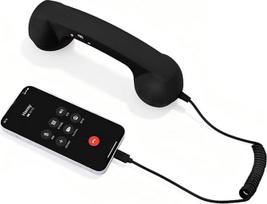 3,5 mm telefono ragelis, senovinis telefono ragelis, mikrofonas, mikrofoninis garsiakalbis, su 3,5 mm į USB-C adapteriu, retro ragelis mobiliesiems telefonams (juodas)