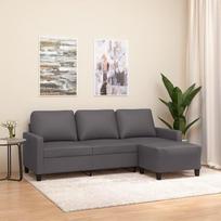 3-Sitzer Sofa mit Hocker aus Kunstleder in Schwarz, 180 cm, als Set mit Fußhocker - Schwarzes Kunstleder Sofa mit Hocker für das Wohnzimmer