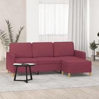 3-Sitzer Sofa mit Hocker Weinrot 180 cm Stoff Wohnlandschaft für Wohnzimmer und Wohnbereich