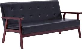 3-TLG. Juodos spalvos dirbtinės odos sofų komplektas su 2 foteliais ir trisėdėle sofa, skandinaviško stiliaus, storai paminkštintas putoplastu, masyvi medinė konstrukcija, kiekvienoje sėdimojoje vietoje – iki 110 kg