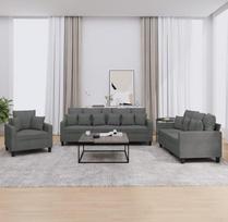 3-TLG. Minkštųjų baldų komplektas su pagalvėmis, tamsiai pilkos spalvos audinio sofa, kampinė sofa, miegamoji sofa, dvivietė sofa, trivietė sofa, svetainės baldų komplektas, pufas, atlošiamoji sofa su atsipalaidavimo funkcija