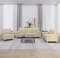 3-TLG. Minkštųjų baldų komplektas su pagalvėmis, kreminės spalvos audiniu, kampinis sofos komplektas, miegamoji sofa, dvivietė ir trivietė sofa, poilsio baldai su daiktų laikymo erdve ir atlošimo funkcija, skirti paauglių kambariui ir biurui