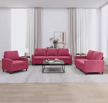 3-TLG. Sofagarnitur mit Kissen Weinrot Samt, Robustes Sofa Gestell für EIN bequemes Sitzerlebnis mit Polsterung