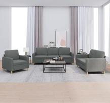 3-TLG. Sofagarnitur mit Kissen, Dunkelgrau Stoff, Robustes Metallgestell, Bequemes Sitzerlebnis für Wohnzimmer, Langlebiges Polstermöbel Set