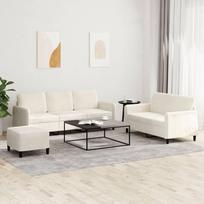 3-TLG. „Creme Samt“ sofų komplektas su dviviete, triviete sofa ir pėdų atlošu, svetainės baldų komplektas, pufas, atpalaiduojanti funkcija ir patogi sofa poilsiui