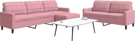 3-TLG. „Rosa Samt“ sofų komplektas, kurį sudaro dvivietė sofa, trivietė sofa ir pufas; minkštas baldų komplektas, skirtas svetainei ir paauglių kambariui; sofa su patogia sėdimoji dalimi, universali, tinkanti poilsio zonai ir svečių kambariui