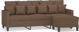 3-vietė audinio sofa su pufu, ruda, 180 cm, storai paminkštinta sėdimoji pagalvė, porankiai ir atlošo pagalvės, tvirtas faneros ir metalo karkasas, universalus pufas