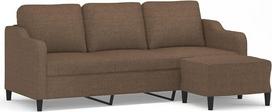 3-vietė sofa su pufu, 198 x 77 cm, ruda. Modernus svetainės sofų komplektas iš poliesterio audinio, metalo ir medžio. Patogūs poilsio baldai mažoms gyvenamosioms patalpoms