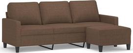 3-vietė sofa su pufu, rudos spalvos audiniu, 180 cm sofa su pufu, storai paminkštinta sėdimoji dalis, tvirtas faneros ir metalo karkasas, universalus pufas, kurį galima naudoti kaip atramą kojoms