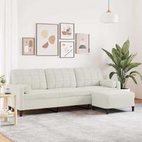 3-vietė sofa su pufu, kreminės spalvos, 210 cm, aksominė, sofa, minkštųjų baldų komplektas, svetainės baldų komplektas, pufas, porankiai, atlošas, svetainės sofa, skirta poilsio zonai, svečių kambariui, biurui, taupanti vietą