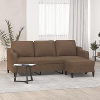 3-vietė sofa su pufu, rudos spalvos, 180 cm pločio, pagaminta iš patvarios medžiagos – modernus svetainės komplektas su patogia sėdimoji dalimi ir universaliu pufu