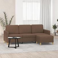 3-vietė sofa su pufu, sofa, poilsio sofa, minkšta sofa, relaksacinė sofa, dvivietė sofa, svečių sofa, kampinė sofa, sofa su šezlongu, skirta svetainei, miegamajam, svečių kambariui, rudos spalvos, 180 cm, audinio apmušalas