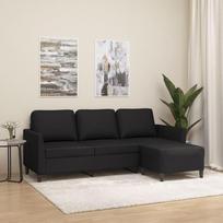 3-vietė sofa su pufu, sofa-kušetė, poilsio sofa, minkšta sofa, atpalaiduojanti sofa, dvivietė sofa, svečių sofa, kampinė sofa, šezlongas, skirta svetainei, miegamajam, svečių kambariui, juodos spalvos, 180 cm, dirbtinė oda