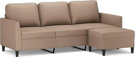 3-vietė sofa su pufu, „Cappuccino“ rudos spalvos, 180 cm, dirbtinė oda – patvari, nešvarumams atspari medžiaga, tvirtas faneros ir metalo karkasas, patogi apmušalų danga, universali