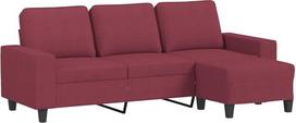 3-vietė sofa su pufu, vyno raudonos spalvos, 180 cm, audinio apmušalas – patogi sofa su storai paminkštintomis sėdėjimo vietomis, porankiais ir atlošo pagalvėlėmis, tvirtas rėmas iš faneros ir metalo,