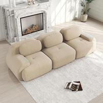 3-vietė sofa, modulinė sofa iš aukščiausios kokybės velvetinio audinio, be rėmo, nereikalaujanti surinkimo, su neslystančiu pagrindu, itin elastinga paminkštinimo medžiaga, skirta svetainei ir namų kinui (smėlio spalvos)