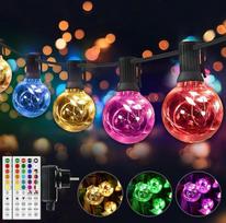 30 LED pasakų žibintai Lauko spalvoti pasakų žibintai Lauko galia 9 m 24 spalvos Vandeniui atsparus IP65 G40 lempučių apšvietimas su RGB nuotolinio valdymo pulteliu lauko Kalėdų sodo kiemo vestuvių šalis Balkono apdaila