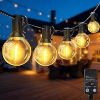 30 m ilgio LED lauko pasakų žibintai su šviesos jutiklio laikmačiu, 50 + 2 šiltos baltos spalvos G40 lemputės, plastikinės, vandeniui atsparios pasakų lemputės sodui, kiemui, vestuvėms