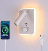 30 W greito įkrovimo sieniniai šviestuvai su dviem USB-A/C jungtimis, reguliuojama skaitymo lempa, „2-in-1“ montavimas miegamajam/svetainėms, LED sieniniai šviestuvai (balti)