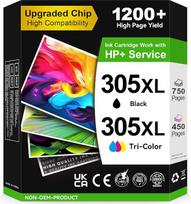 305 spausdintuvo kasetės XL, suderinamos su originaliomis „HP 305“ spausdintuvo kasetėmis, 305 XL juodos/spalvotos | 750/450+ puslapių, skirti spausdintuvams „HP DeskJet 2800e“, „2810e“, „2820e“, „2700“, „2710e“, „2720e Plus“, „4100“, „4120“, „Envy 6000“,
