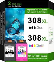 308XL spausdintuvo kasetės, skirtos HP 308, suderinamos su HP Deskjet 2920 | Juodos ir spalvotos, 2 vnt. pakuotė, didelės talpos, suderinamos su HP 308 XL