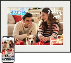 32GB, 10,1 colio „Frameo“ skaitmeninis nuotraukų rėmelis su „Wi-Fi“ | 1280 x 800 HD IPS jutiklinis ekranas, automatinis pasukimas, nuotraukų ir vaizdo įrašų dalijimasis per „Frameo“ programėlę, montavimas ant sienos