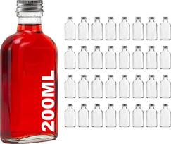 32 stikliniai buteliai 200 ml užpildyti - tušti buteliai nuo alkoholio šnapso 200 ml su užsukamu dangteliu - mažas stiklinis buteliukas acto aliejus