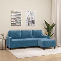 3201064 3-vietė sofa su taburete, mėlyna, 180 cm, aksomas, sofa-lova, paauglio kambarys, sofa paauglio kambariui, sofos kambariams