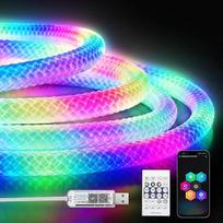 360 laipsnių neoninė LED juosta, apvali RGB + IC 3 m, 5 V USB lankstus IP67 atsparus vandeniui su laikmačio funkcija, muzikos sinchronizavimo funkcija, nuotolinio valdymo programa, skirta pavėsinės stogui, karnizams, akmeninėms kolonoms, rūmams