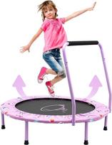 38'' vaikų batutas Mini sulankstomas fitneso batutas be triukšmo su reguliuojamais turėklais ir saugiu paminkštintu dangčiu, skirtas pratyboms, sulankstomas Bungee Rebounder patalpoje, lauko sode