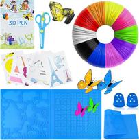 3D rašiklio priedų rinkinys, 3D rašiklio PLA gija 10 spalvų po 1,75 mm 5 m, 3D rašiklio šablonas, didelis silikoninis padas 41,2 x 20,3 cm su 2 pirštų apsaugomis ir žirklėmis, 3D rašiklio priedai pradedantiesiems