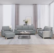 4 dalių minkštų baldų komplektas Šviesiai pilka Šiuolaikinis audinys Sofos komplektas Fotelis 2-vietis 3-vietis taburetė su ritinine pagalvėle gyvenamajam kambariui Biuras Prieškambaris