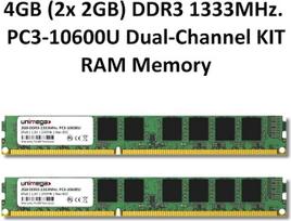 4GB (2 x 2GB) dvikanalisis rinkinys DDR3 1333 MHz PC3-10600U 240PIN 2Rx8 CL9 1,5 V be ECC PC RAM atminties modulis