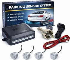 4 jutiklių rinkinys lengviesiems automobiliams, furgonams, kemperiams, pilkas, dažomas, instrukcija italų kalba, su garsiniu signalu