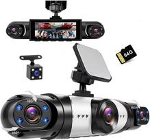 4 kanalų automobilinė vaizdo kamera, 360 laipsnių vaizdo kamera FHD 1080P (priekinė, galinė, salono, kairė ir dešinė), 3,16 colio ekranas, automobilinė kamera su 64GB SD kortele, naktinio matymo funkcija, plataus kampo objektyvas, ciklinis įrašymas | Į k