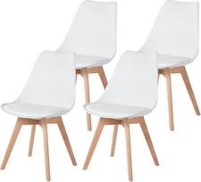 4 šiaurietiškų valgomojo kėdžių rinkinys, šiaurietiškos virtuvės kėdės su buko masyvo kojomis, ergonomišku atlošu ir minkšta sėdyne - baltos spalvos