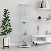 4 sluoksnių stiklinė vitrina, baltos spalvos stovinti vitrina, moderni stiklinė medinė vitrina kolekcijoms, knygoms, vynui, skirta biurui, svetainei, virtuvei, 164 x 42,5 x 36,5 cm