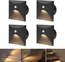 4 vnt. 3 W LED laiptų apšvietimo rinkinys su judesio jutikliu (netinka 60 mm standartinėms lizdams), šiltos baltos spalvos aliuminio įleidžiamasis prožektorius, 230 V, kvadratinis, įleidžiamasis sieninis šviestuvas, laiptų apšvietimas, atsparus vandeniui,
