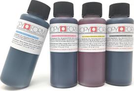 4 vnt. po 100 ml maisto dažų (geltoni, mėlyni, žydri, raudoni/magenta, juodi), skirti „Canon“ spausdintuvams (KOL110)