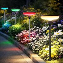 4 vnt. saulės žibintų lauko sodui, saulės žibintai, skirti naudoti lauke, šiltos baltos spalvos ir RGB, 8 šviesos režimai, vėjo sūpuoklių efektas, 77 cm reguliuojamas aukštis, IP65 atsparumas vandeniui