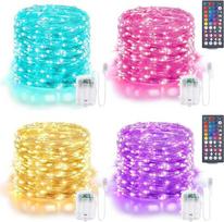 4 x 100 LED, 10 m, 34 spalvų girlianda su variniu laidu, maitinama baterijomis ir per USB | 9 režimų, Kalėdų girlianda, atspari vandeniui, su laikmačiu ir nuotolinio valdymo pultu, skirta lauko, sodo, terasos, medžio ir vakarėlių dekoravimui bei interjero