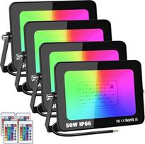 4 x 50 W RGB LED lauko prožektorius su nuotolinio valdymo pultu, 5000 LM prožektorius | Be kištuko, 16 spalvų, 4 režimai, atminties funkcija, reguliuojamas šviesos stiprumas, IP66 atsparumas vandeniui, 175–265 V, prožektorius sodui, terasai, vakarėliams