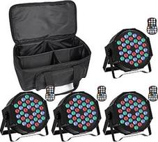 4 x įkraunamas LED Par su Par Bag, RGB 36 LED prožektorius, baterija, scenos šviesa su nuotolinio valdymo pulteliu ir garso įjungimo režimu, diskotekų šviesa DJ barui, vestuvėms, vakarėliams, festivaliams