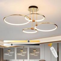 4 žiedų auksinis LED lubų šviestuvas, 75 cm skersmuo, 85 W liustra, nuolat pritemdomas, kūrybiškas metalo galvanizavimo pakabinamas šviestuvas, modernus šviestuvas miegamajam, svetainei, vaikų kabinetui, studijai, virtuvei