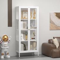 4-aukštė stiklinė vitrina su metalinėmis ir stiklinėmis durimis, balta, 35 x 70 x 168 cm | Stovinti stiklinė vitrina su 3 reguliuojamais lentynų lygiais, stovinti vitrina, kolekcionierių vitrina, skirta miegamajam, vynui, biurui