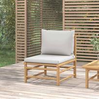 4-TLG. Garten-Lounge-Set aus Bambus mit hellgrauen Kissen - Lauko poilsio komplektas als Bambus Gartenmöbel Set mit Tisch