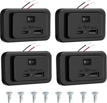 4.8 Dvigubas USB automobilinis įkroviklis su jungikliu ir šviesos diodu, 12 V/24 V PD ir QC3.0 USB įkrovimo prievadų panelė, skirta kemperiams, visureigiams, sunkvežimiams ir laivams (4 vnt. rinkinys)