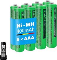 400 mAh AAA baterija telefonui, įkraunamos AAA baterijos bevieliams telefonams, 1,2 V Ni-MH baterijos 400 mAh, skirtos „Panasonic Gigaset“ telefonams – 8 vnt. pakuotė