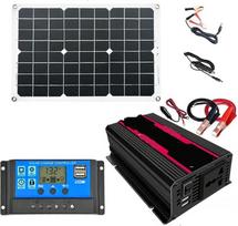 4000 W automobilinis keitiklis su saulės baterijų sistemos komplektu, dvigubas USB įtampos transformatorius, modifikuota sinusinė banga, 30 A valdiklis, 12 V, lengvas montavimas (juodas, 12 V)