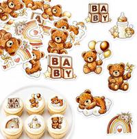 48 vnt. rinkinys „Cupcake Toppers“ – „Baby Bear“ papuošimai keksams, skirti kūdikio sutikimo šventei